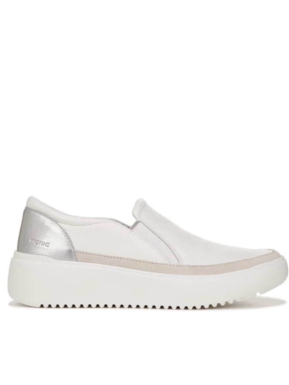 Vionic White Silver Metallic Kearny Leather Platform Slip On Sneakers Size 7 - Picture 3 of 11